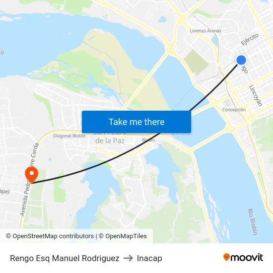 Rengo Esq Manuel Rodriguez to Inacap map