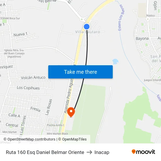 Ruta 160 Esq Daniel Belmar  Oriente to Inacap map