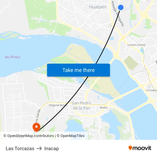 Las Torcazas to Inacap map