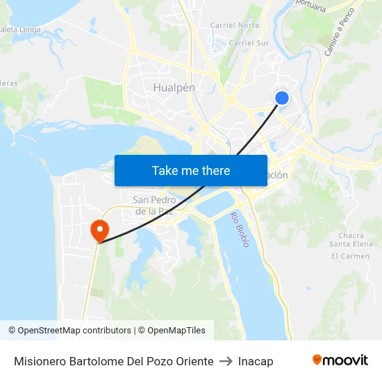 Misionero Bartolome Del Pozo  Oriente to Inacap map