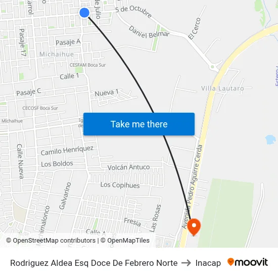 Rodriguez Aldea Esq Doce De Febrero  Norte to Inacap map