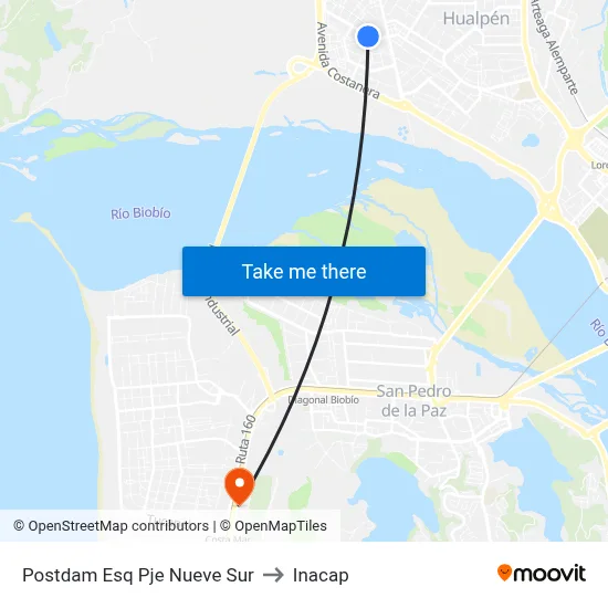 Postdam Esq Pje Nueve  Sur to Inacap map