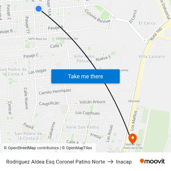 Rodriguez Aldea Esq Coronel Patino  Norte to Inacap map