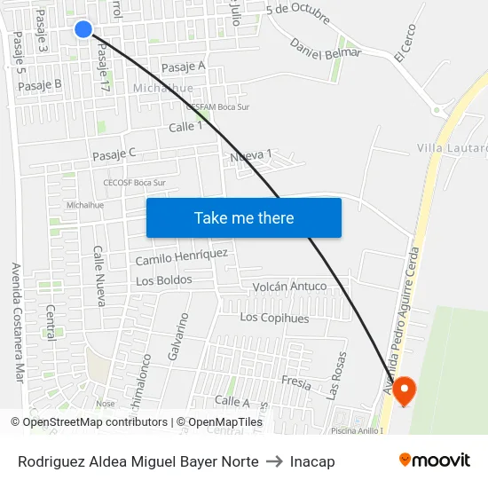 Rodriguez Aldea  Miguel Bayer  Norte to Inacap map