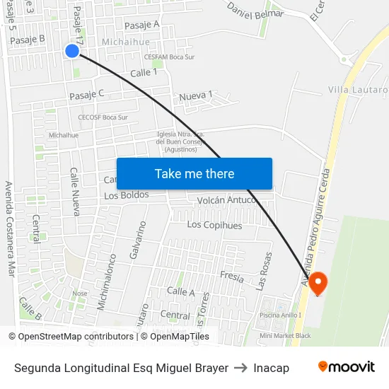 Segunda Longitudinal Esq Miguel Brayer to Inacap map