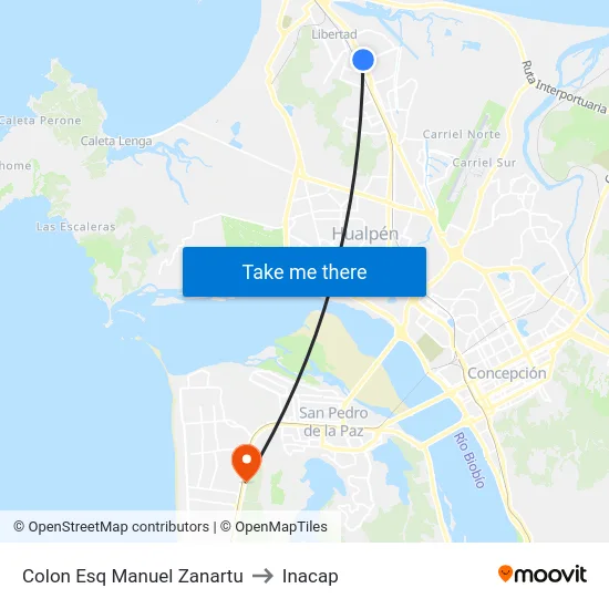 Colon Esq Manuel Zanartu to Inacap map