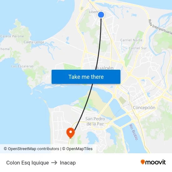 Colon Esq Iquique to Inacap map