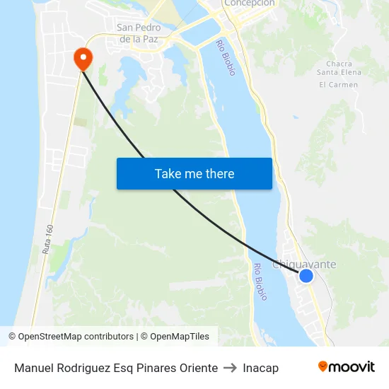 Manuel Rodriguez Esq Pinares  Oriente to Inacap map