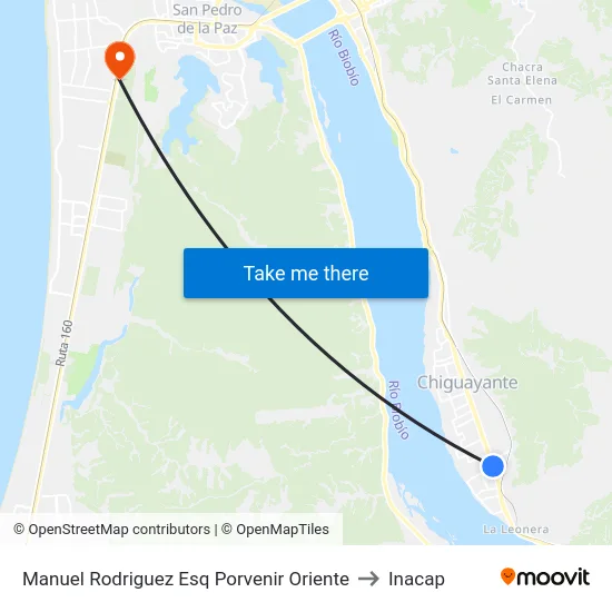 Manuel Rodriguez Esq Porvenir  Oriente to Inacap map