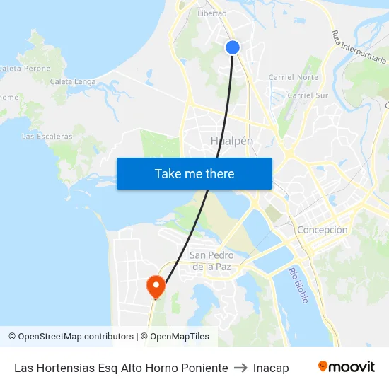 Las Hortensias Esq Alto Horno  Poniente to Inacap map