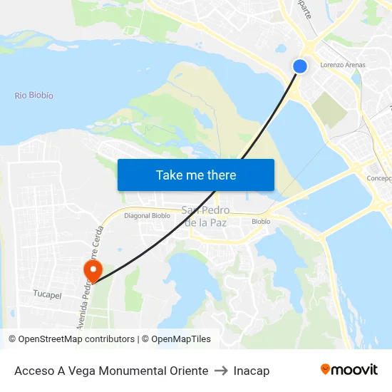 Acceso A Vega Monumental  Oriente to Inacap map