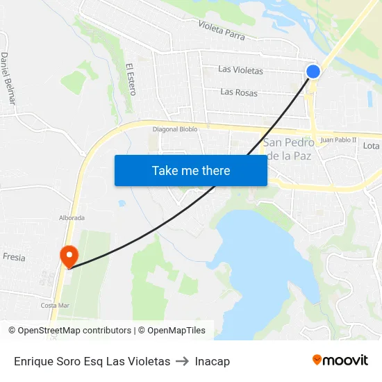 Enrique Soro Esq Las Violetas to Inacap map