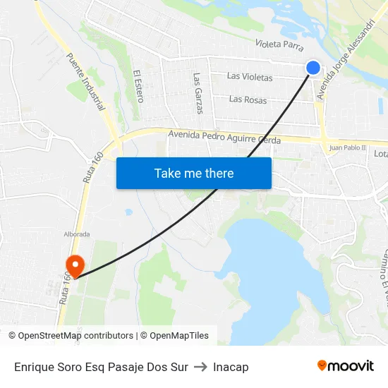 Enrique Soro Esq Pasaje Dos  Sur to Inacap map