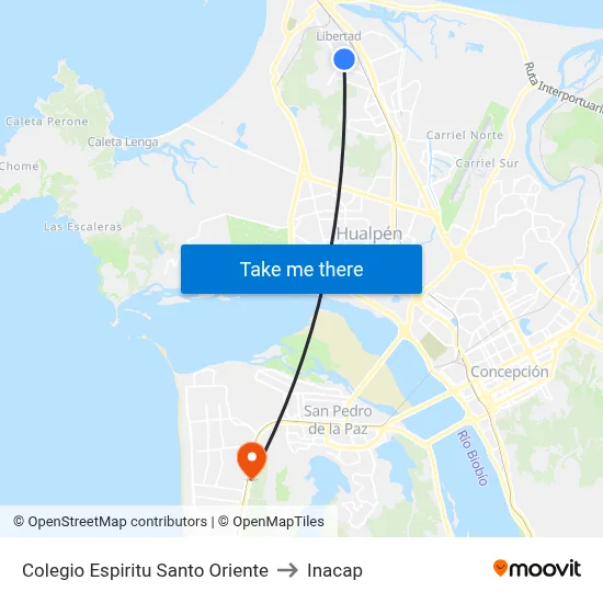 Colegio Espiritu Santo  Oriente to Inacap map