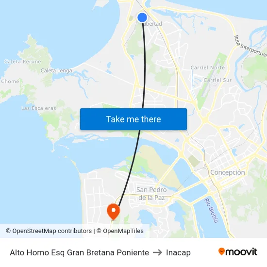 Alto Horno Esq Gran Bretana  Poniente to Inacap map