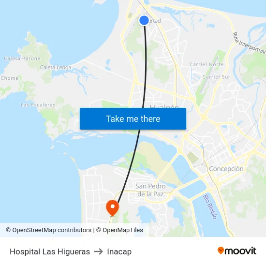 Hospital Las Higueras to Inacap map