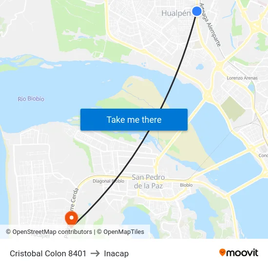Cristobal Colon 8401 to Inacap map