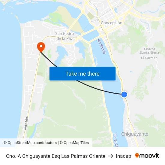 Cno. A Chiguayante Esq Las Palmas  Oriente to Inacap map