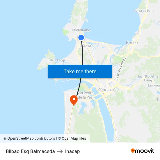 Bilbao Esq Balmaceda to Inacap map