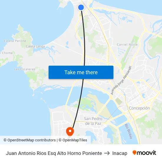 Juan Antonio Rios Esq Alto Horno  Poniente to Inacap map