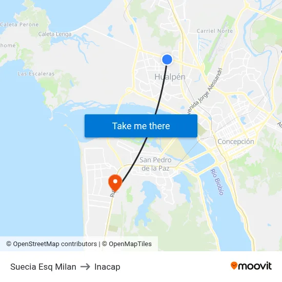 Suecia Esq Milan to Inacap map
