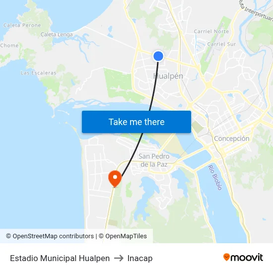 Estadio Municipal Hualpen to Inacap map