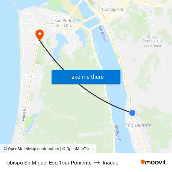 Obispo Sn Miguel Esq 1sur  Poniente to Inacap map