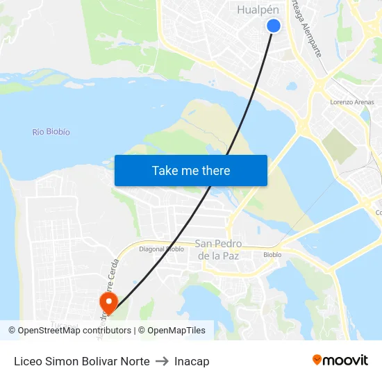 Liceo Simon Bolivar  Norte to Inacap map