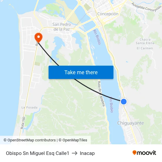 Obispo Sn Miguel Esq Calle1 to Inacap map