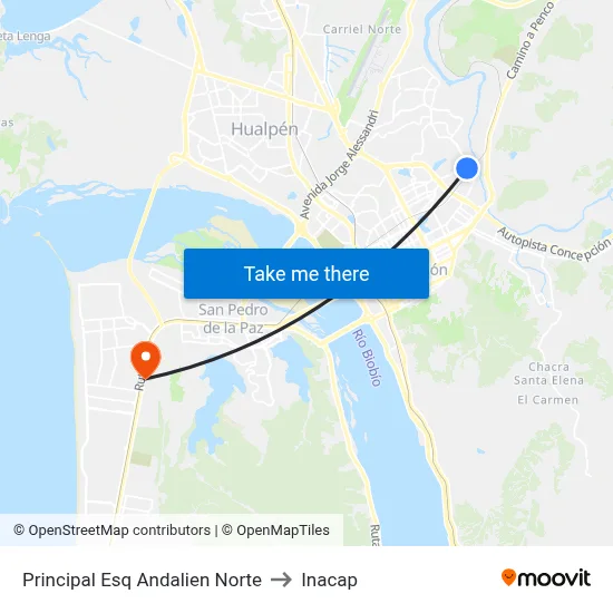 Principal Esq Andalien  Norte to Inacap map