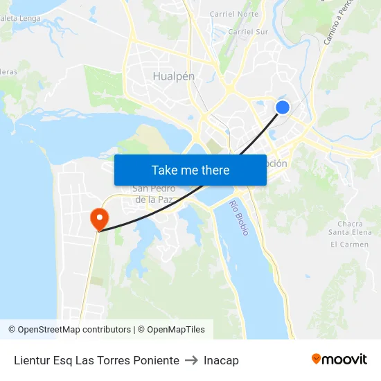 Lientur Esq Las Torres  Poniente to Inacap map