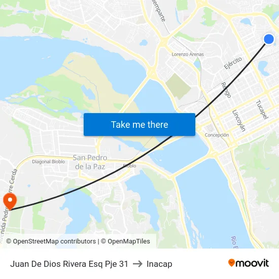 Juan De Dios Rivera Esq Pje 31 to Inacap map
