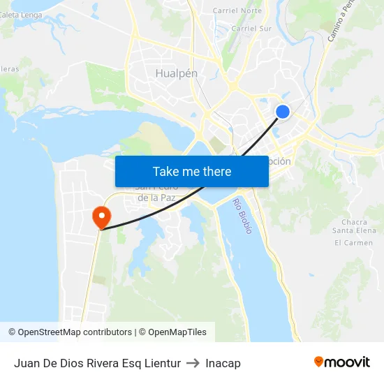 Juan De Dios Rivera Esq Lientur to Inacap map