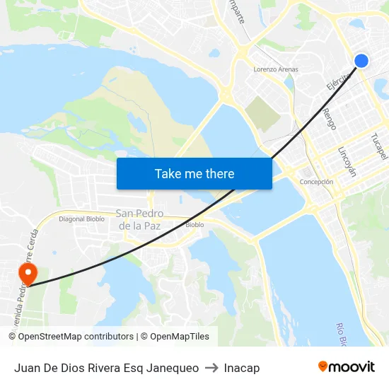 Juan De Dios Rivera Esq Janequeo to Inacap map