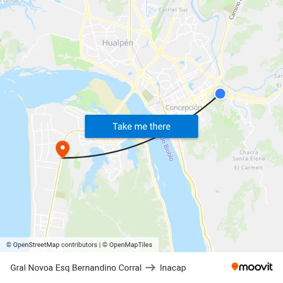 Gral Novoa Esq Bernandino Corral to Inacap map