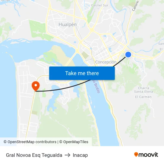 Gral Novoa Esq Tegualda to Inacap map