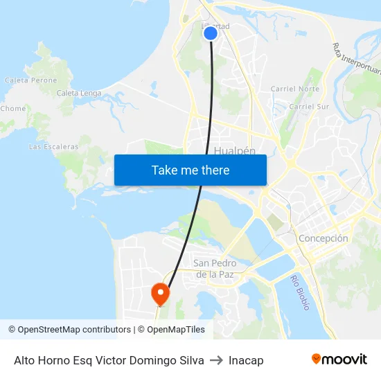 Alto Horno Esq Victor Domingo Silva to Inacap map