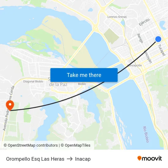 Orompello Esq Las Heras to Inacap map