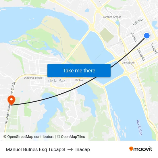 Manuel Bulnes Esq Tucapel to Inacap map