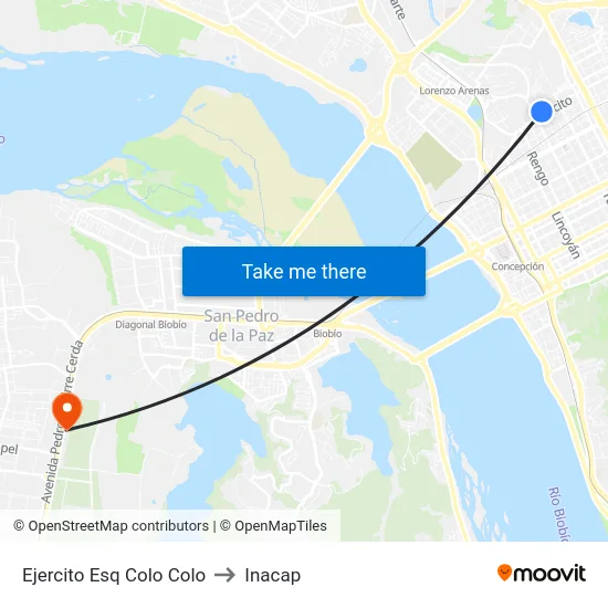 Ejercito Esq Colo Colo to Inacap map