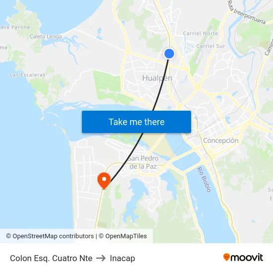 Colon Esq. Cuatro Nte to Inacap map