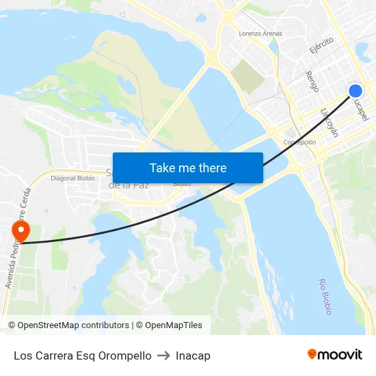 Los Carrera Esq Orompello to Inacap map
