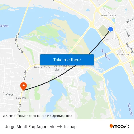 Jorge Montt Esq Argomedo to Inacap map