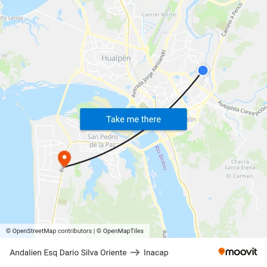 Andalien Esq Dario Silva  Oriente to Inacap map