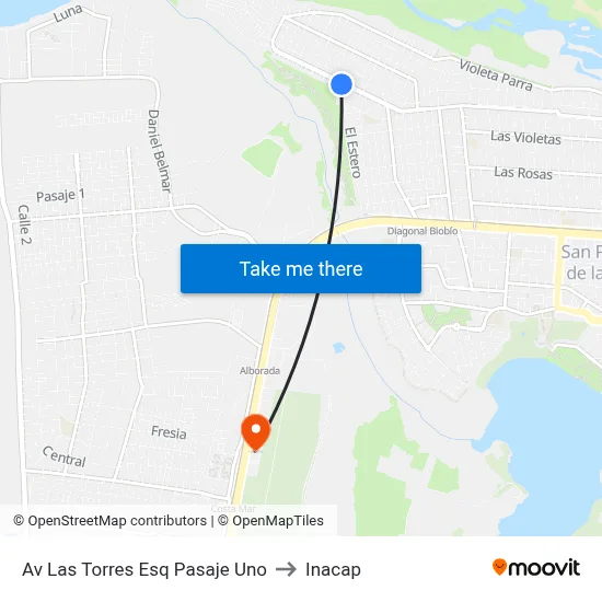 Av Las Torres Esq Pasaje Uno to Inacap map