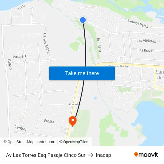 Av Las Torres Esq Pasaje Cinco  Sur to Inacap map