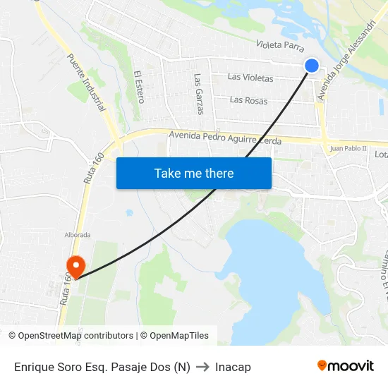 Enrique Soro Esq. Pasaje Dos (N) to Inacap map