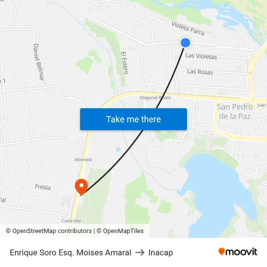 Enrique Soro Esq. Moises Amaral to Inacap map