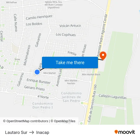 Lautaro  Sur to Inacap map