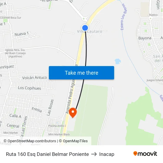 Ruta 160 Esq Daniel Belmar  Poniente to Inacap map